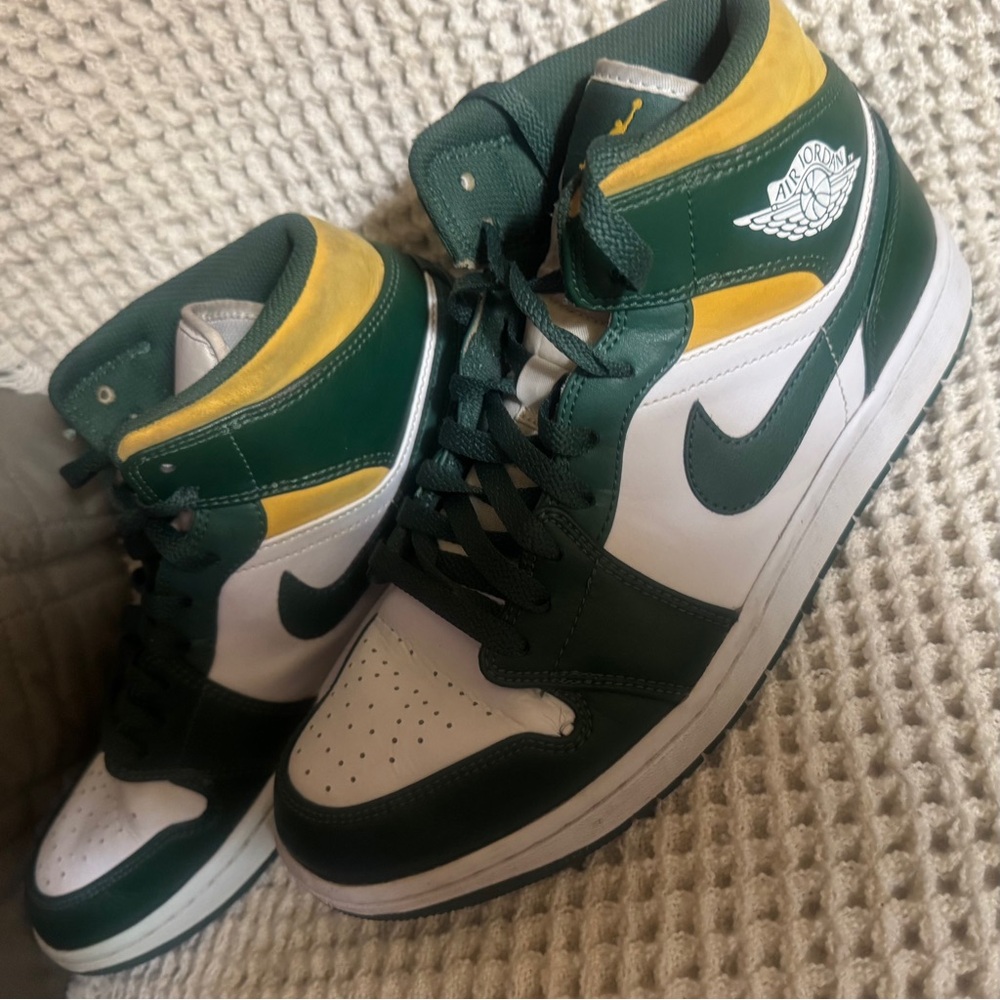 Nike Air Jordan 1 Mid Sneakers - Green White Yellow